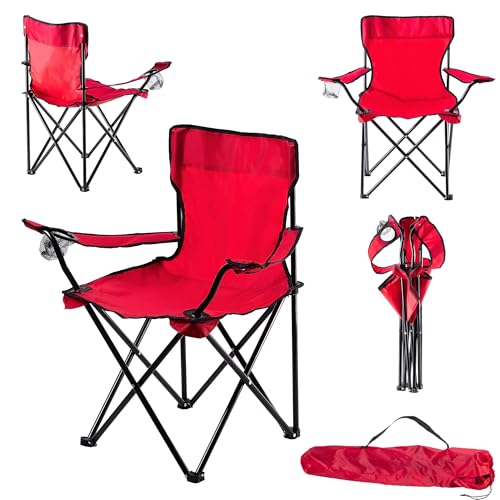 KADAX Anglerstuhl Faltbar, Campingstuhl mit Getränkehalter & Tragetasche, Angelstuhl Klappbar, Klappstuhl für Angeln, Faltstuhl, Camping Stuhl (Rot) von KADAX