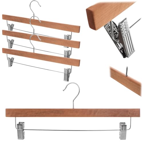 KADAX Kleiderbügel aus Holz, 3 Stück, Holzbügel mit Klemmen, Rockbügel, Jackenbügel, Hosenbügel, Anzugbügel, Holzkleiderbügel, Hosenkleiderbügel (Modell 1) von KADAX