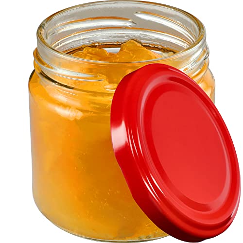 KADAX Kleine Einmachgläser 200 ml, Marmeladengläser, fi66 mm, Minigläser für Honig und Gewürze, Luftdichte Gläschen, Einweckglas, Gläser, Einweckgläser, Rundgläser (10 Stück, Rot) von KADAX