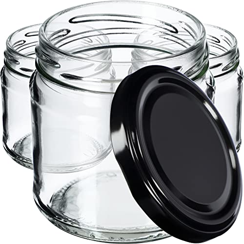 KADAX Kleine Einmachgläser 200 ml, Marmeladengläser, fi66 mm, Minigläser für Honig und Gewürze, Luftdichte Gläschen, Einweckglas, Gläser, Einweckgläser, Rundgläser (100 Stück, Schwarz) von KADAX