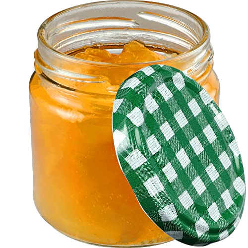 KADAX Kleine Einmachgläser 200 ml, Marmeladengläser, fi66 mm, Minigläser für Honig und Gewürze, Luftdichte Gläschen, Einweckglas, Gläser, Einweckgläser, Rundgläser (20 Stück, Grün kariert) von KADAX