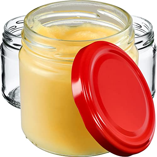 KADAX Kleine Einmachgläser 200 ml, Marmeladengläser, fi66 mm, Minigläser für Honig und Gewürze, Luftdichte Gläschen, Einweckglas, Gläser, Einweckgläser, Rundgläser (20 Stück, Rot) von KADAX