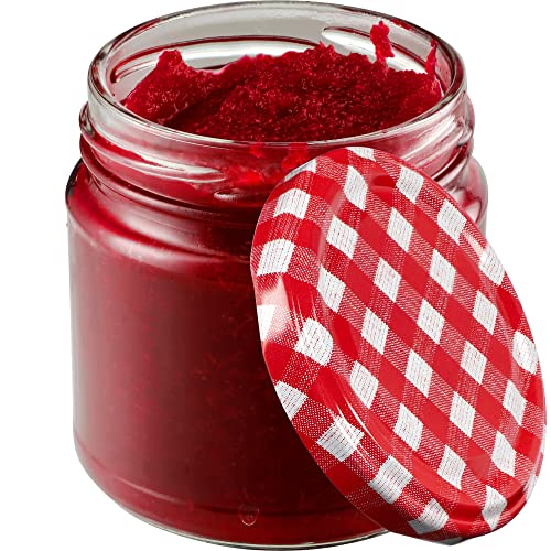 KADAX Kleine Einmachgläser 200 ml, Marmeladengläser, fi66 mm, Minigläser für Honig und Gewürze, Luftdichte Gläschen, Einweckglas, Gläser, Einweckgläser, Rundgläser (50 Stück, Rot kariert) von KADAX