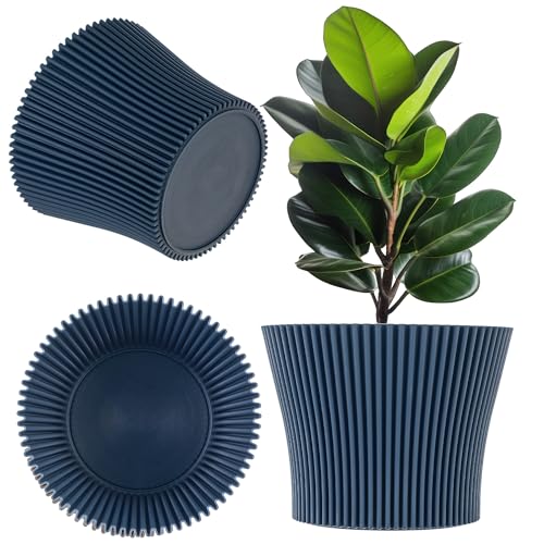 KADAX Kleiner Blumentopf aus Kunststoff, Pflanztopf für Sukkulenten und Kräuter, Moderner Übertopf für Innen- und Außenbereich (Dunkelblau, 11.5 cm) von KADAX