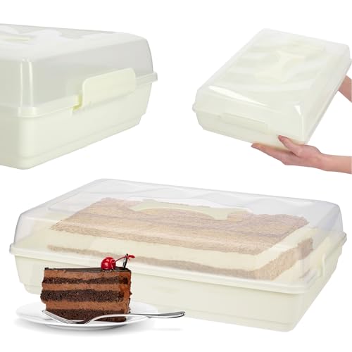 KADAX Kuchenbox mit Deckel, 44 x 30 x 12,5 cm, Kuchenbehälter aus Kunststoff, Transport-Box mit Griff, Kastenform, für Blechkuchen Muffins, rechteckig, Lebensmittelbox (Creme) von KADAX