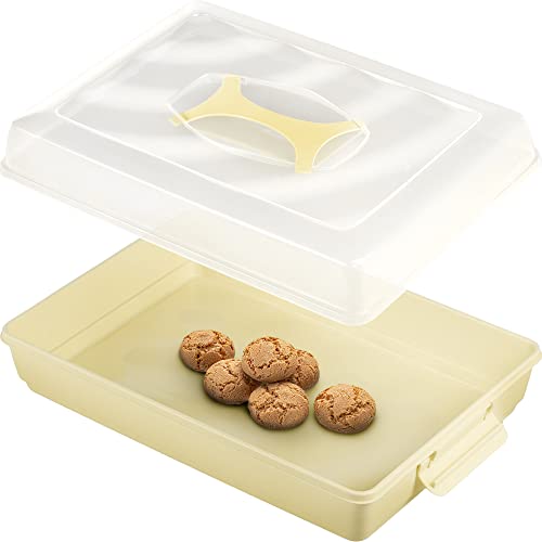 KADAX Kuchenbox mit Deckel, 43 x 30 x 12,5 cm, Kuchenbehälter aus Kunststoff, Transport-Box mit Griff, Kastenform, für Blechkuchen Muffins, rechteckig, Lebensmittelbox (Creme v2) von KADAX