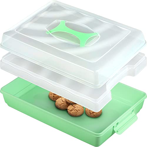KADAX Kuchenbox mit Deckel, 43 x 30 x 12,5 cm, Kuchenbehälter aus Kunststoff, Transport-Box mit Griff, Kastenform, für Blechkuchen Muffins, rechteckig, Lebensmittelbox (Mint) von KADAX