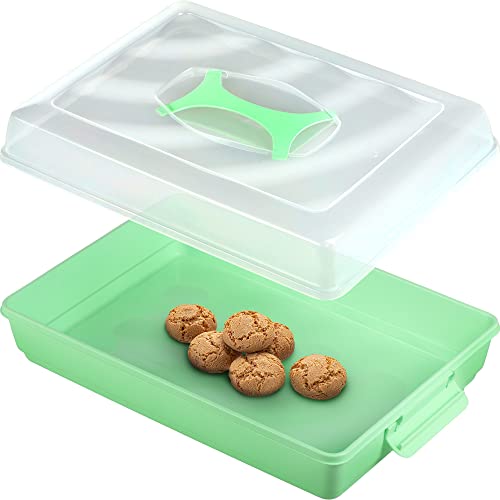 KADAX Kuchenbox mit Deckel, 43 x 30 x 12,5 cm, Kuchenbehälter aus Kunststoff, Transport-Box mit Griff, Kastenform, für Blechkuchen Muffins, rechteckig, Lebensmittelbox (Mint v2) von KADAX