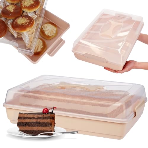 KADAX Kuchenbox mit Deckel, 44 x 30 x 12,5 cm, Kuchenbehälter aus Kunststoff, Transport-Box mit Griff, Kastenform, für Blechkuchen Muffins, rechteckig, Lebensmittelbox (Rosa) von KADAX