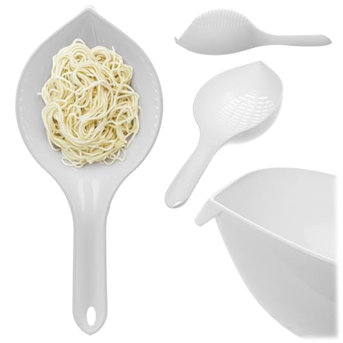 KADAX Küchensieb 32.5x14.5cm, Kunststoffsieb mit Griff, Sieb aus BPA-freiem Kunststoff, Nudelsieb, Abtropfsieb, Plastiksieb, Waschsieb, Schaumlöffel (Weiß) von KADAX