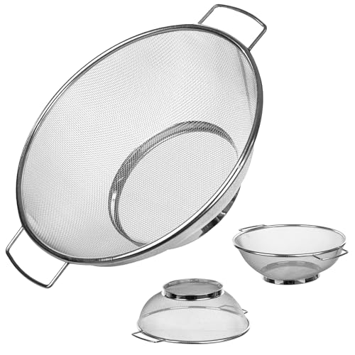 KADAX Küchensieb aus Edelstahl, Nudelsieb mit Praktischen Griffen, Robuster Seiher, Abtropfsieb mit Untersatz, Mikroperforiertes Sieb (⌀ 24,5 cm) von KADAX
