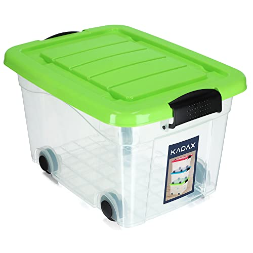 KADAX Kunststoffbehälter mit Rollen, Aufbewahrungsbox aus Kunststoff, Organizer mit Deckel, Clipbox für Spielzeug, Aufbewahrungsbehälter mit Klickverschluss (20L, grün) von KADAX