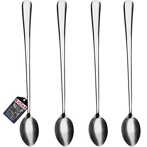 KADAX Lange Löffel aus Edelstahl, Löffel Set, Löffel für Latte, Drinks, Eis, Longdrinklöffel, Cocktaillöffel, Dessertlöffel, Spülmaschinenfest (4er Set L: 21,4cm, Silber) von KADAX