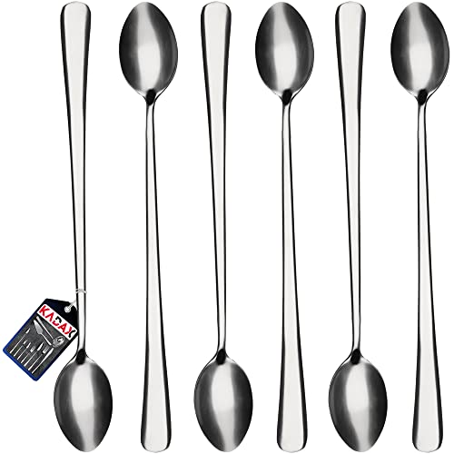 KADAX Lange Löffel aus Edelstahl, Löffel Set, Löffel für Latte, Drinks, Eis, Longdrinklöffel, Cocktaillöffel, Dessertlöffel, Spülmaschinenfest (6er Set L: 21,4cm, Silber) von KADAX