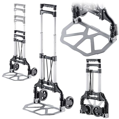 KADAX Aluminium Transportkarre klappbar, Leichtgewichtige Sackkarre, Transportkarre mit Teleskopgriff, Klappbarer Handwagen mit Ladefläche und 2 Leichtgängige Rädern, Multifunktionskarre von KADAX