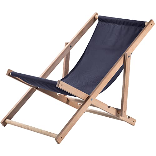 KADAX Liegestuhl, Strandstuhl aus Holz, Sonnenliege bis 120kg, Liege aus Buchenholz, Holzklappstühle, Strandliege, Klappliege für Strand, Holz-Liegestuhl (Dunkelblau) von KADAX