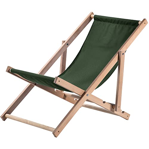 KADAX Liegestuhl, Strandstuhl aus Holz, Sonnenliege bis 120kg, Liege aus Buchenholz, Holzklappstühle, Strandliege, Klappliege für Strand, Holz-Liegestuhl (Dunkelgrün) von KADAX