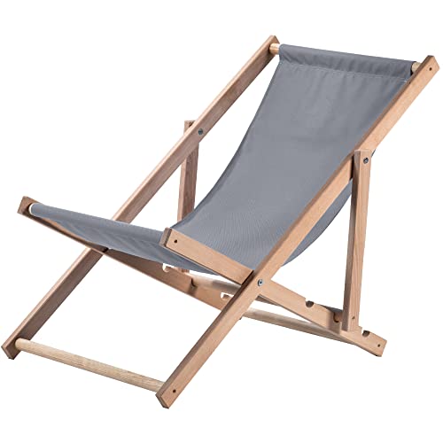 KADAX Liegestuhl, Strandstuhl aus Holz, Sonnenliege bis 120kg, Liege aus Buchenholz, Holzklappstühle, Strandliege, Klappliege für Strand, Holz-Liegestuhl (Grau) von KADAX