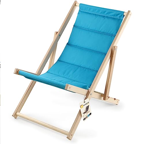 KADAX Liegestuhl, Strandstuhl aus Holz, Sonnenliege bis 120kg, Liege aus Buchenholz, Holzklappstühle, Strandliege, Klappliege für Strand, Holz-Liegestuhl (Ohne Kopfstütze, Blau) von KADAX