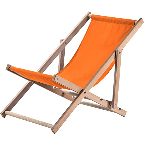 KADAX Liegestuhl, Strandstuhl aus Holz, Sonnenliege bis 120kg, Liege aus Buchenholz, Holzklappstühle, Strandliege, Klappliege für Strand, Holz-Liegestuhl (Orange) von KADAX