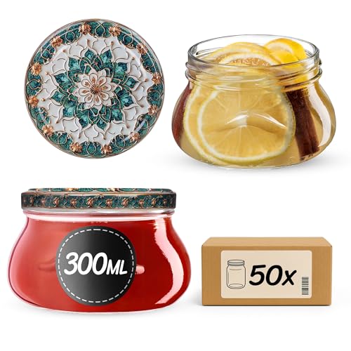 KADAX Marmeladengläser 300 ml mit fi82 mm Schraubdeckel, kleine Einmachgläser für Honig und Gewürze, Marmeladengläser mit Deckel, Luftdichte Gläschen zum Verschenken (Grün/Gold, 50 Stück) von KADAX