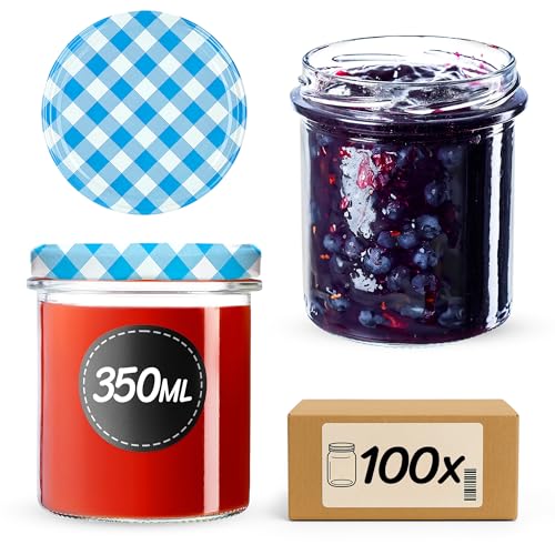 KADAX 100st 350ml Einmachgläser mit Schraubdeckel fi82 mm, Vorratsgläser für Pilze, Konfitüren, Honig, Marmeladengläser mit Deckel, Luftdichte Gläschen zum Verschenken, Schraubgläser von KADAX
