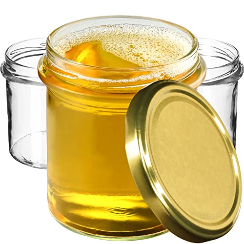 KADAX Marmeladengläser 350ml, fi82 mm, Einmachgläser mit Schraubdeckel, Honiggläser, Einweckgläser, Vorratsgläser für Pilze, Konfitüren, Honig (100 Stück, Gold) von KADAX