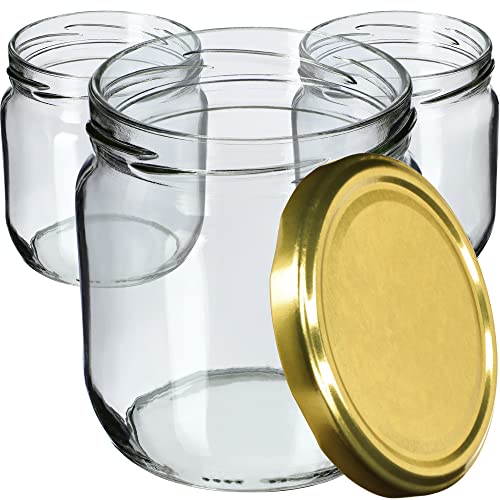 KADAX Marmeladengläser 425ml, Einmachgläser mit Schraubdeckel, Gläser mit Schraubverschluss, Einweckgläser, Vorratsgläser für Marmeladen, Konfitüren, Honig (Gold / 6 Stück) von KADAX