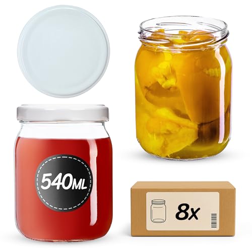 KADAX 8st Einmachgläser 540ml mit Schraubdeckel fi82 mm für Einlegen, Einmachen, Konservieren und Mahlzeitenvorbereitung - Luftdichte Twist-off Gläser (Weiß, 8 St.) von KADAX