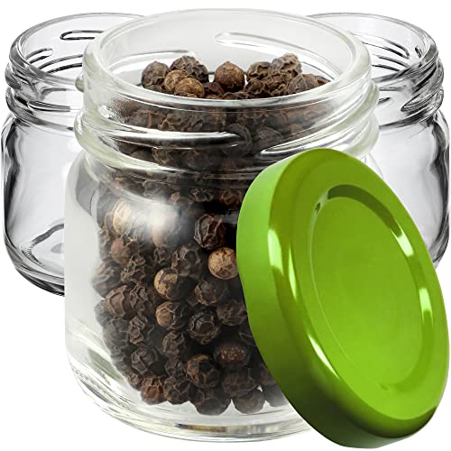 KADAX 10st Mini Gläser 40 ml mit Schraubdeckel fi 43mm, Einmachglas, Gewürzgläser mit Deckel, Sturzglas, Probiergläser, Marmeladengläser, kleine Honiggläser (10 Stück, Grün Deckel) von KADAX