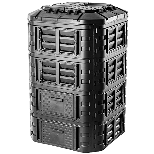 KADAX Modul-Kompostanlage, Schnellkomposter aus Kunststoff, Komposter mit Druckknöpfen, schwarzer Thermokomposter mit klappbarem Deckel (1120L) von KADAX