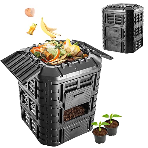 KADAX Modul-Kompostanlage, Schnellkomposter aus Kunststoff, Komposter mit Druckknöpfen, schwarzer Thermokomposter mit klappbarem Deckel (860L) von KADAX