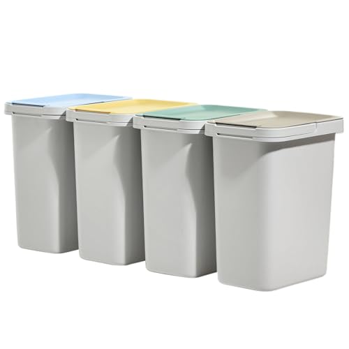 KADAX Mülleimer-Set für Abfalltrennung, Mülltrennsystem, robuster Abfallbehälter mit dichtem Deckel, Müllsortierer, Müllbehälter, Abfalleimer aus Kunststoff (Weiß 4x12L) von KADAX