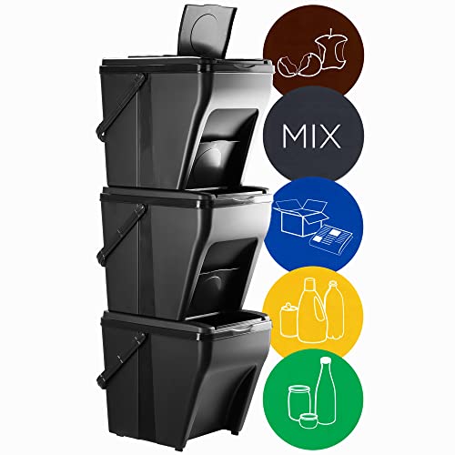 KADAX Mülltrennsystem, modularer Mülleimer aus Kunststoff, Recycling-Eimer für die Küche und das Badezimmer, Sortibox, Biomülleimer, Müllsortierer (3 x 25L) von KADAX