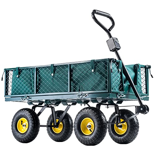 KADAX Netzgartenwagen mit Abnehmbarer Plane, Tragkraft 300 kg, Bollerwagen aus pulverbeschichtetem Stahl, Handwagen mit Antirutschgriff, Gartenwagen, Transportwagen (120L, Grün/Schwarz) von KADAX