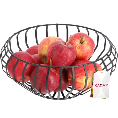 KADAX Obstkorb, Obstschale aus Stahl pulverbeschichtet, dekorativer Drahtkorb, schwarzer Metallkorb für Obst, Gemüse, Zeitung, Snack-Korb, Design, moderner Fruchtkorb, rund (28 x 12 cm) von KADAX