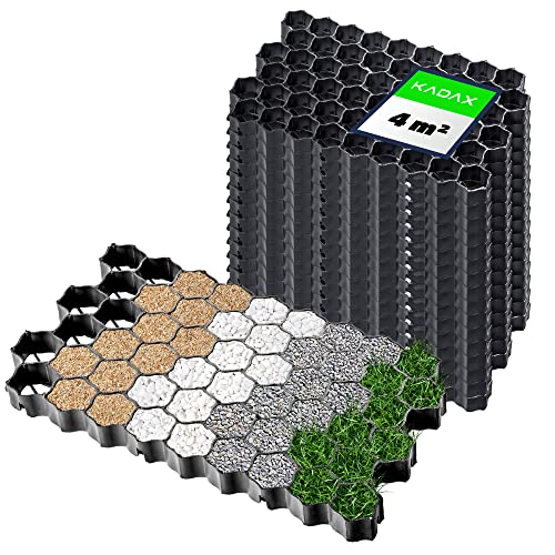 KADAX Paddockplatten aus Kunststoff, 60x40cm, 4 m², 2 Farben, Belastbarkeit bis zu 1000 t, Rasengitter mit Antirutschnoppen, Rasenwaben, Rasengitterplatten (Schwarz, Rechteckig, 16 Stück) von KADAX