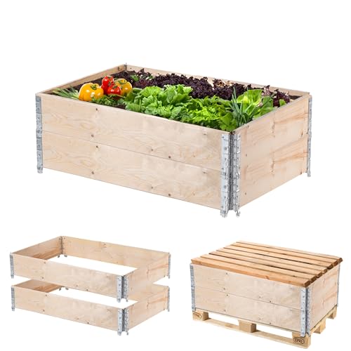 KADAX Palettenrahmen aus Holz, Stapelbare Holzrahmen, Aufsatzrahmen für Garten, Hochbeet Rahmen, Pflanzkasten, Gartenbeet, Gemüsebeet, Kräuterbeet (2-er Set 120x80x22,5 cm) von KADAX