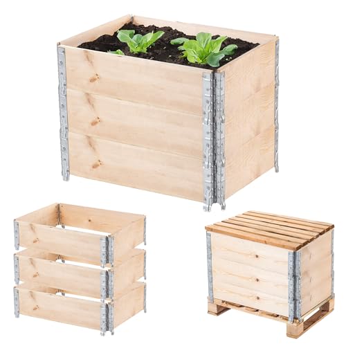 KADAX Palettenrahmen aus Holz, Stapelbare Holzrahmen, Aufsatzrahmen für Garten, Hochbeet Rahmen, Pflanzkasten, Gartenbeet, Gemüsebeet, Kräuterbeet (3-er Set 80x60x22,5 cm) von KADAX