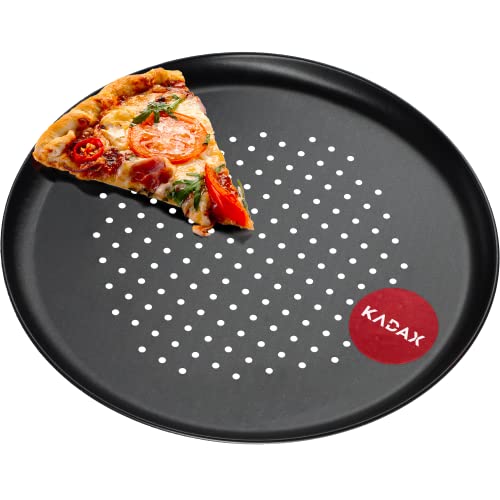 KADAX Pizzaform, Pizza-Pfanne mit Löchern, Backblech aus verzinktem Blech, Pizzablech in zwei Varianten, Knusperblech mit Antihaftschicht, Pizza-Backblech (∅ 32cm, Schwarz) von KADAX
