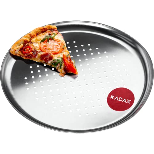 KADAX Pizzaform, Pizza-Pfanne mit Löchern, Backblech aus verzinktem Blech, Pizzablech in zwei Varianten, Knusperblech mit Antihaftschicht, Pizza-Backblech (∅ 32cm, Silber) von KADAX