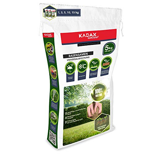 KADAX Rasensamen, 200 m², Grassaatgut, universales Gras, Rasenmischung, Grassamen, Samen, Rasensaatmischung, Saatgut für robusten und ästhetischen Rasen (5 kg) von KADAX