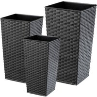 KADAX Rattan Blumentopf Set, mit Einlage, 19+25+30 cm, Graphit von KADAX