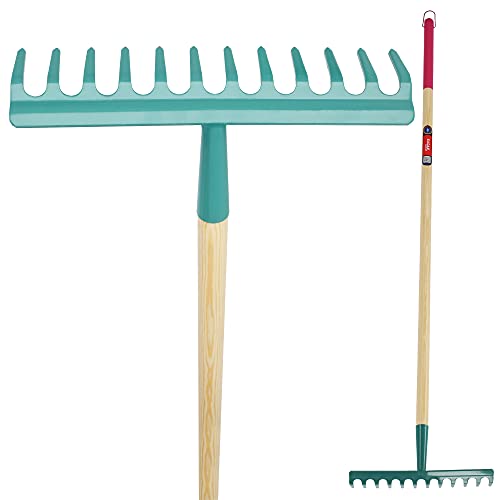 KADAX Rechen, Harke für Damen, Flache Harke mit langem Stiel, Rasenrechen für Garten, Steine, Zweige, Gartenwerkzeug, Gartenharke, Gartengerät, Heurechen, mit Harter Kopf (12 Zinken) von KADAX