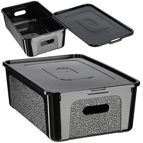 KADAX Rechteckige Aufbewahrungsbox mit Deckel, Aufbewahrungsbehälter, Stapelbehälter, Plastikbox, Kunststoffbox, Platzsparende Aufbewahrungskiste (11L, Schwarz) von KADAX