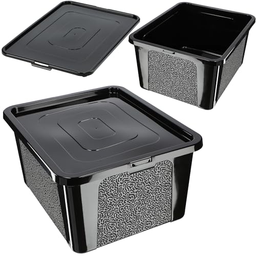 KADAX Rechteckige Aufbewahrungsbox mit Deckel, Aufbewahrungsbehälter, Stapelbehälter, Plastikbox, Kunststoffbox, Platzsparende Aufbewahrungskiste (20L, Schwarz) von KADAX