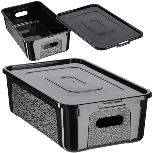 KADAX Rechteckige Aufbewahrungsbox mit Deckel, Aufbewahrungsbehälter, Stapelbehälter, Plastikbox, Kunststoffbox, Platzsparende Aufbewahrungskiste (5L, Schwarz) von KADAX