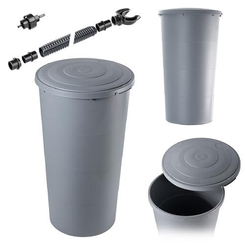 KADAX Regenfass 200L, Regentonne mit Deckel, Regenwassertonne aus Kunststoff, Regenwassertank 200 Liter, Regenwasserbehälter, Wassertonne (Grau) von KADAX
