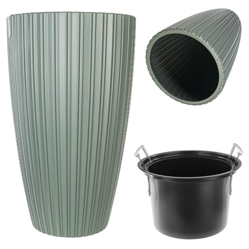 KADAX Runder Blumentopf, Dekorativer Blumenübertopf mit Inneneinsatz, Übertopf aus Kunststoff, Pflanztopf für Innen und Außenbereich (Grün) von KADAX
