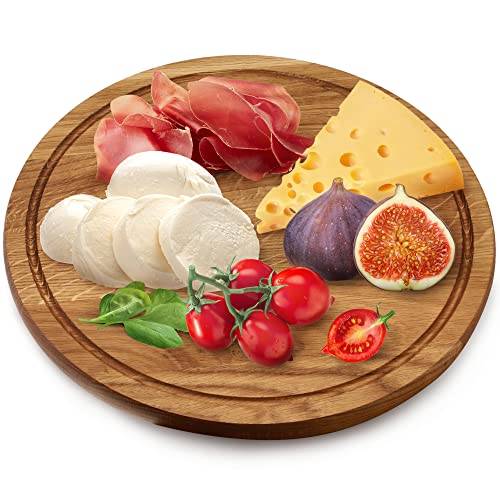 KADAX Rundes Schneidebrett aus Eiche, antibakterielles Jausenbrett, Holzschneidebrett mit speziellen Vertiefungen, Frühstücksbrettchen, Schneidunterlage (Durchmesser 30cm) von KADAX